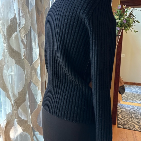 Leather, knit sweater in black by Preswick & Moore - Picture 2 of 5